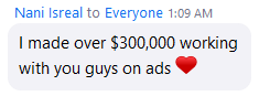 Nani Isreal — $300K+ working with us on ads