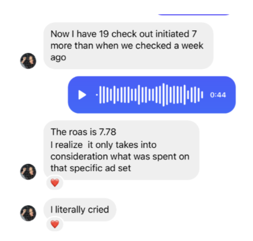 Latt — ROAS 7.78 · 19 checkouts initiated. Cried.